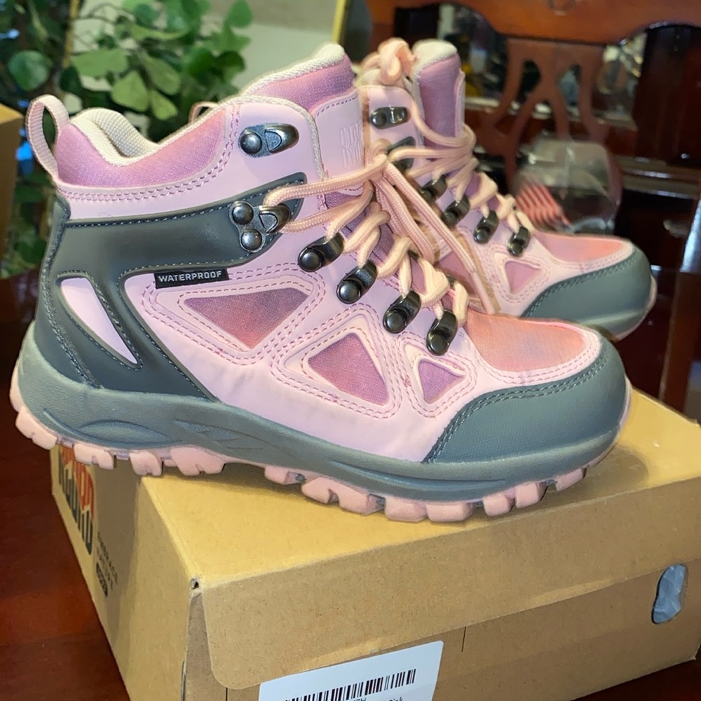 Girls Pink and Gray Waterproof Hiking Boots size 2